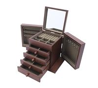 WooDerson Schmuckkasten Mit 4 Schubladen Schmuckkoffer Holz, Geschnitztes Design, Innenfutter Samtstoff, Rechteckig, Schmuckbox Für Uhren Halsketten Ohrringe, 30x20x25cm