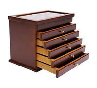 WooDerson Schmuckkasten Mit 5 Schubladen Schmuckkoffer Holz, Geschnitztes Design, Innenfutter Samtstoff, Rechteckig, Schmuckbox Für Uhren Halsketten Ohrringe, 31X20X24,5cm (Walnut)