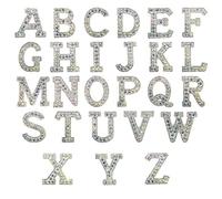 Woohome 26 Stück A-Z Bling Strass Buchstaben Patches - White Pearl Englischer Buchstabe Flicken Zum Aufbügeln - Alphabet Applikation für DIY Bastelbedarf, AB Farben