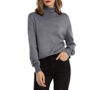 Woolen Bloom Rollkragenpullover Damen Strickpullover Stretch Pullover in Weich Feinstrick Elegant Stehkragen Strickpulli Langarm Rolli Sweater für Herbst Winter, Grau, M