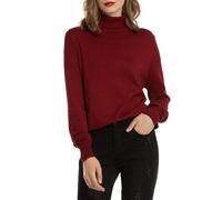 Woolen Bloom Rollkragenpullover Damen Strickpullover Stretch Pullover in Weich Feinstrick Elegant Stehkragen Strickpulli Langarm Rolli Sweater für Herbst Winter, Weinrot, L