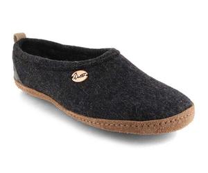WoolFit Homeoffice Hausschuhe 'Highland' aus 100% Wolle mit vegetabiler Ledersohle Dunkelgrau 43