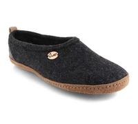 WoolFit Homeoffice Hausschuhe 'Highland' aus 100% Wolle mit vegetabiler Ledersohle Dunkelgrau 48