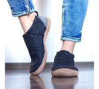 WoolFit Taiga Hausschuhe mit Ledersohle - moderne Hüttenschuhe unisex, dunkelgrau, Gr. 44