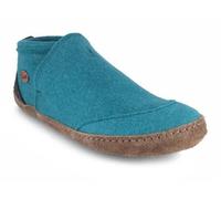 WoolFit Taiga Hausschuhe mit Ledersohle - moderne Hüttenschuhe unisex, türkis blau, Gr. 39