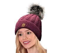 Woolk 4sold Herren Damen Wurm Winter Mohair Style Beanie Strickmütze Mütze mit Fellbommel Bommelmütze Hat Gestrickte Pudelmütze Plain Ski Pom Wooly with Full Cosy Fleece-Futter (Carla Burgund)