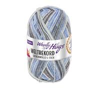 Woolly Hugs Weltrekord Sockenwolle 100g | 75% Schurwolle & 25% Polyamid | 420 m Lauflänge | Strapazierfähiges Sockengarn | Teil des Weltrekord-Strickprojekts (06 | grau/blau)