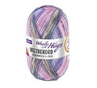 Woolly Hugs Weltrekord Sockenwolle 100g | 75% Schurwolle & 25% Polyamid | 420 m Lauflänge | Strapazierfähiges Sockengarn | Teil des Weltrekord-Strickprojekts (04 | pink/blau)