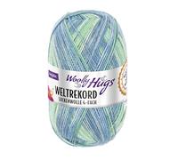 Woolly Hugs Weltrekord Sockenwolle 100g | 75% Schurwolle & 25% Polyamid | 420 m Lauflänge | Strapazierfähiges Sockengarn | Teil des Weltrekord-Strickprojekts (05 | grün/blau)