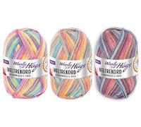 Woolly Hugs Weltrekord Sockenwolle, 100g, 75% Schurwolle & 25% Polyamid, 420m Lauflänge, Strapazierfähiges Sockengarn, 2er Sparpaket (3-er Set)
