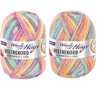 Woolly Hugs Weltrekord Sockenwolle, 100g, 75% Schurwolle & 25% Polyamid, 420m Lauflänge, Strapazierfähiges Sockengarn, 2er Sparpaket (01+02)