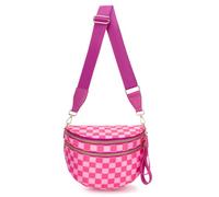 WOOMADA Karierte Crossbody-Tasche Bauchtasche für Damen, Bauchtasche karierte Geldbörse, Gürteltasche mit Schultergurt, Hot Pink Checkerboard, 12.2x5.5x8.5 inches