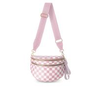 WOOMADA Karierte Crossbody-Tasche Bauchtasche für Damen, Bauchtasche karierte Geldbörse, Gürteltasche mit Schultergurt, Pinkes Schachbrett