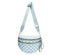 WOOMADA Karierte Crossbody-Tasche Bauchtasche für Damen, Bauchtasche karierte Geldbörse, Gürteltasche mit Schultergurt, Blaues Schachbrett, 12.2x5.5x8.5 inches