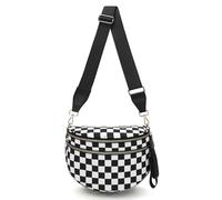 WOOMADA Karierte Umhängetasche, Bauchtasche, stilvolle Gürteltasche, Geldbörse, Schwarzes Schachbrett, 12.2x5.5x8.7 inches
