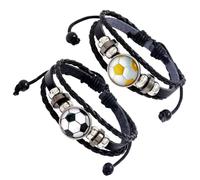 WOONEKY 2 Stück Fußball Fan Armband aus Leder mit Perlen Hautfreundlich und Angenehm Geschenk für Fußballfans und Sportliebhaber