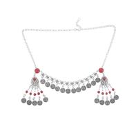 WOONEKY Vintage Ethnic Coins Headband mit Roten Kunsttürkis-akzenten Handgefertigtes Boho Haarband mit Fließenden Quasten für Festival Hochzeit und Alltag Leichter Schmuck aus Langlebiger