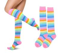 woosnscly Kniestrümpfe für Damen, Regenbogenfarben, Größe 37-40, Regenbogen-Knie, 4.5-7.5