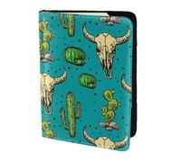 WOPQS Reisepasshülle mit süßem Kaktus und Totenkopf des Stiers, 14 cm, Reisezubehör, Dokumentenabdeckung, blockierender Organizer