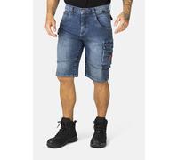Workerjeans HERO BY JOHN MEDOOX "LUCAN Denim Workwear Arbeits-Cargoshorts Jeans", Herren, Gr. 50, blau (mid blau washed), Denim/Jeans, 98% Baumwolle, 2% Elasthan, regular fit kurz, Jeans, Arbeits-Carg