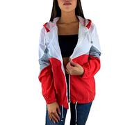 Worldclassca Damen Windbreaker Festival Jacke Block 90s Blouson Regen Kapuzenjacke Bomberjacke FRÜHLING Herbst Sommer ÜBERGANGSJACKE REIßVERSCHLUSS WASSERABWEISEND Blogger XS-XL (M, Rot)