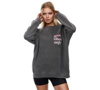 Worldclassca Oversized Sweatshirt Good Vibes Only Print Langarm Pullover Bedruckt Oberteil Loungewear Streetwear Blogger Neu (DE/NL/SE/PL, Alphanumerisch, Einheitsgröße, Regular, Regular, Dunkelgrau)