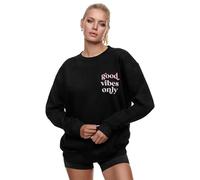Worldclassca Oversized Sweatshirt Good Vibes Only Print Langarm Pullover Bedruckt Oberteil Loungewear Streetwear Blogger Neu (DE/NL/SE/PL, Alphanumerisch, Einheitsgröße, Regular, Regular, Schwarz)