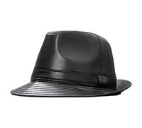 WORNEW Herren-Lederhut Frühling Herbst Winter Leder Hut Herren Outdoor Hut mit großer Krempe Tycoon Hut Jazz Hut Hüte für Männer (Color : Black, Size : 57cm)
