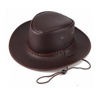 WORNEW Herren-Lederhut Outback-Hut for Herren, Frühling, Sommer, wasserdicht, Leder, Cowboyhut, Western-Regenhut mit Kinnschnur Hüte für Männer (Color : Coffee, Size : One Size)