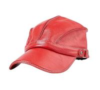 WORNEW Lederhüte für Frauen Herren Damen Baseballmütze Frühling und Herbst Dünnschliff Entenzungenkappe Lässige rote Ledermütze Hüte