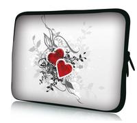 wortek Universal Notebooktasche Sleeve aus Neopren für Laptop bis ca. 10,2 Zoll - Herzen Rot Weiß
