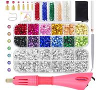 Worthofbest Hot-Fix-Strass-Applikator-Werkzeug-Set, 3/4/5 mm, Glas-Hotfix-Strasssteine, Strass-Set mit 6 Spitzen, Ständer, Reißverschlusstasche, Pinzette, Edelstein-Picker für DIY, Kleidung, Stoff