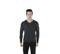 WOSICA Men's 100% Extrafine Merino Wool Knited Long Sleeve Pullover with V-Neck (Charcaol, XL)