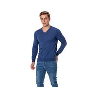 WOSICA Men's 100% Extrafine Merino Wool Knited Long Sleeve Pullover with V-Neck (Heather Blue XL)