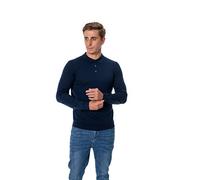 WOSICA Men's 100% Extrafine Merino Wool Long Sleeve Polo (Navy M)