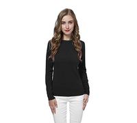 WOSICA Women's Knitted 100% Pure Cashmere Fine Knit Long Sleeve Pullover with Crew Neck (Black, XL)