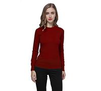 WOSICA Women's Knitted 100% Pure Cashmere Fine Knit Long Sleeve Pullover with Crew Neck (Garnet, XL)