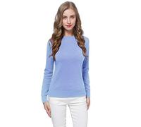 WOSICA Women's Knitted 100% Pure Cashmere Fine Knit Long Sleeve Pullover with Crew Neck (Light Blue, XL)
