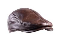 WOTZOV Gatsby-Mütze für Herren, Baskenmütze, Ledermütze, Fahrermütze, Vintage, warme Ohrenklappen, Rindsledermütze,Braun1 L