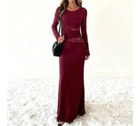 WOWDARK Damen Herbstkleid, Weihnachts Mode Taille transparenter Kontrast Spitze Langarm Kleid