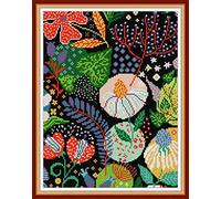 WOWDECOR Kreuzstich-Stickerei-Set für Erwachsene und Kinder, bunte Blumen, Pflanzen, 11 Ct, geprägt DIY DMC Nadelarbeit für Anfänger