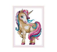 WOWDECOR Kreuzstich-Stickerei-Set für Erwachsene und Kinder, buntes magisches Einhorn, 11 Ct, geprägt DIY DMC Nadelarbeit für Anfänger