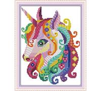 WOWDECOR Kreuzstich-Stickerei-Starter-Set, buntes Einhorn-Tiere, 11-fädig, gestempelt, DIY DMC-Handarbeit, einfache Anfänger