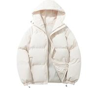 WOWEI Winterjacke Damen mit Kapuze Warm Dicke Hoodie Steppjacke Daunenjacke Winter Outdoor Kapuzejacke Puffer Jacke Loose Steppmantel Frauen Wattierte Jacke Übergangsjacke (Weiß, M)