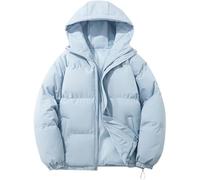 WOWEI Winterjacke Damen mit Kapuze Warm Dicke Hoodie Steppjacke Daunenjacke Winter Outdoor Kapuzejacke Puffer Jacke Loose Steppmantel Frauen Wattierte Jacke Übergangsjacke (Blau, XXL)