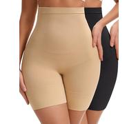 WOWENY Bauchweg Unterhose Damen Shapewear Hose Hohe Taille Miederhose mit Bein Figurformende Unterwäsche Shaping Body Miederpants hautfarben+Schwarz,XL