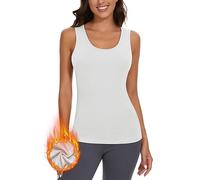 WOWENY Damen Basic Tank Top mit Thermo Ärmellose Gerippt Winter Thermohemd Warme Vest Unterhemd Camisole Unterwäsche Fleece Shirt für Alltag,Weiß,L