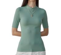 WOWENY Damen Kurzarmpullover elegant 1/2 Arm T-Shirt mit elastischem Stehkragen Rollkragen T-Shirt Baumwollen Basic Oberteile Bluse Shirt,Grün,S