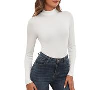 WOWENY Damen Stehkragen Langarmshirt Gerippt Rollkragenshirt Rolli Langarm Rollkragen Oberteil Unterziehrolli Elegant Basic Turtleneck Top[Weiß,