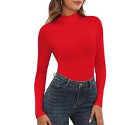 WOWENY Damen Stehkragen Langarmshirt Gerippt Rollkragenshirt Rolli Langarm Rollkragen Oberteil Unterziehrolli Elegant Basic Turtleneck Top[Rot, XS]